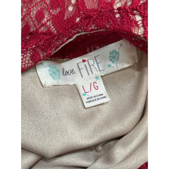 Love Fire Womens Sleeveless Lace Blouse Size L Red Sheer Romantic Boho - Picture 8 of 10